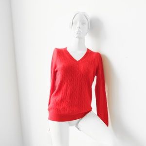 JCREW Cable Knit V-Neck Sweater, v neck sweater in Poppy Red Size: Small